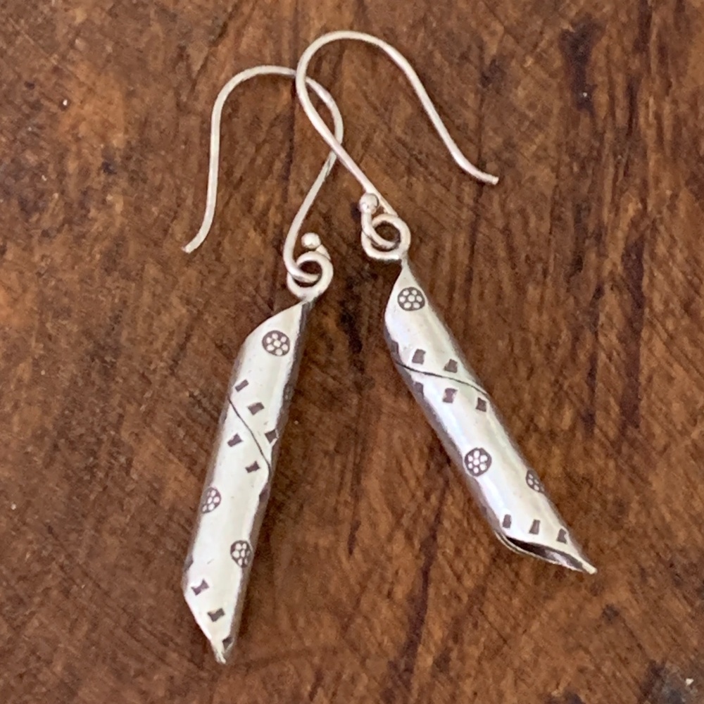 Sterling Silver Tube Earrings with Floral Design